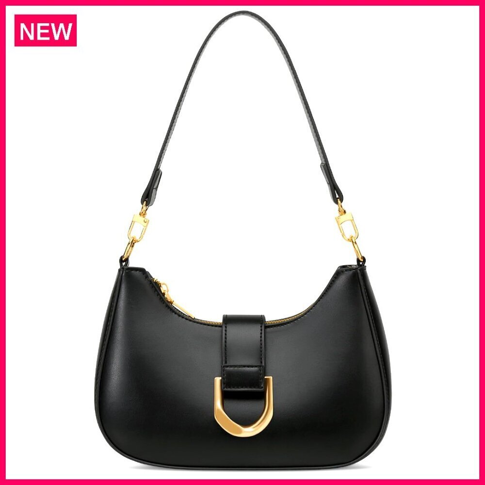 Small Vegan Leather Crescent Shoulder Bag with Removable Strap & Chain